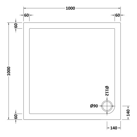 TR71015 Nuie 1000 x 1000mm Square Shower Tray in Slate Grey Line