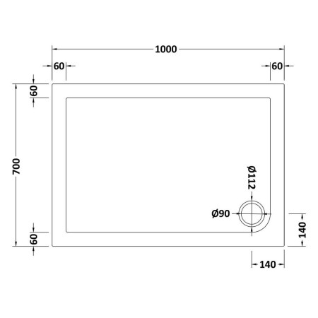 NSR021 Nuie 1000 x 700mm Rectangular Shower Tray in Matt White Slip Resistant Line Drawing