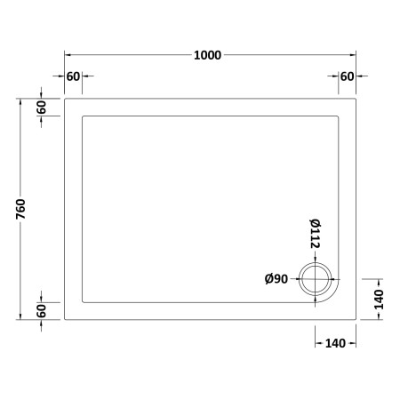 NSR012 Nuie 1000 x 760mm Rectangular Shower Tray in Matt White Slip Resistant Line Drawing