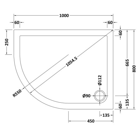 NTP108 Nuie 1000 x 800mm Offset Quadrant Shower Tray in Gloss White Left Hand Line