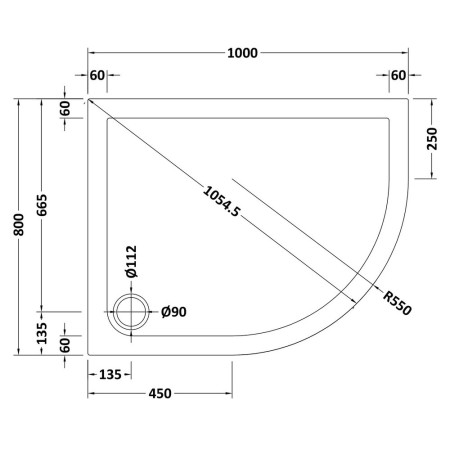 NTP109 Nuie 1000 x 800mm Offset Quadrant Shower Tray in Gloss White Right Hand Line
