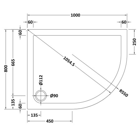 TR71109 Nuie 1000 x 800mm Offset Quadrant Shower Tray Slate Grey Right Hand Line