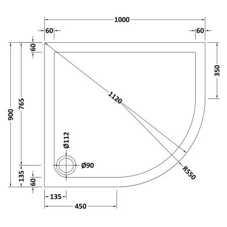 NTP111 Nuie 1000 x 900mm Offset Quadrant Shower Tray in Gloss White Right Hand Line