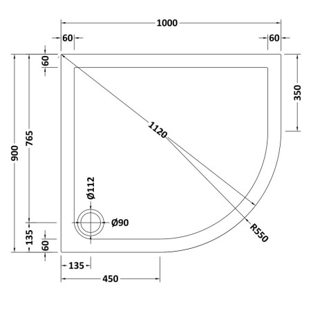 TR71111 Nuie 1000 x 900mm Offset Quadrant Shower Tray in Slate Grey Right Hand Line