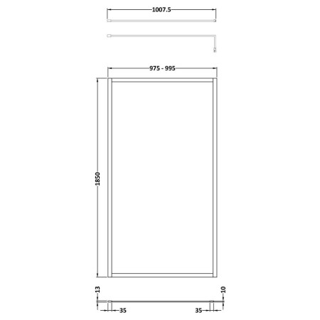 WRFBB1810 Nuie 1000mm Brushed Brass Full Outer Frame Wetroom Screen Line Drawing
