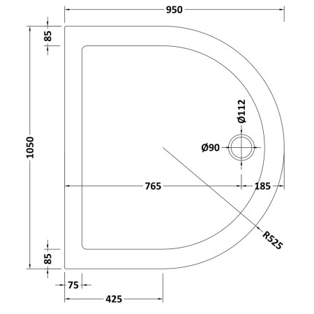TR71095 Nuie 1050 x 950mm D-Shape Shower Tray in Slate Grey Line