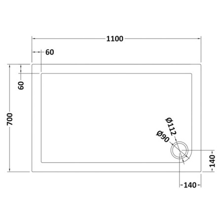 TR71016 Nuie 1100 x 700mm Rectangular Shower Tray in Slate Grey Line Drawing