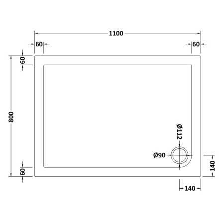 NSR018 Nuie 1100 x 800mm Rectangular Shower Tray in Matt White Slip Resistant Line Drawing