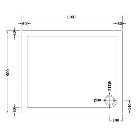 NTP019 Nuie 1100 x 900mm Rectangular Shower Tray in Gloss White Line