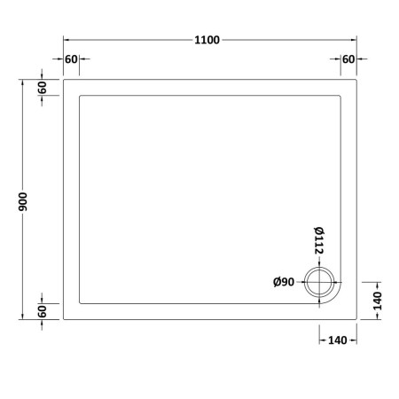 NSR019 Nuie 1100 x 900mm Rectangular Shower Tray in Matt White Slip Resistant Line Drawing