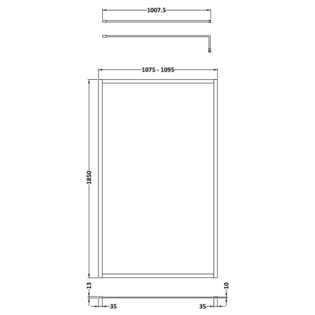 WRFBB1811 Nuie 1100mm Brushed Brass Full Outer Frame Wetroom Screen Line Drawing