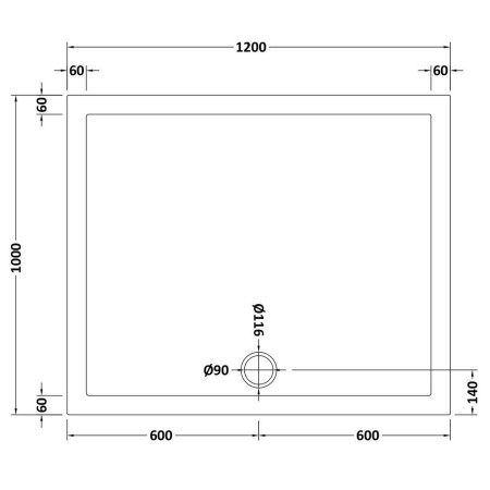 TR71025 Nuie 1200 x 1000mm Large Rectangular Shower Tray in Slate Grey Line Drawing