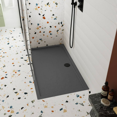 TR71025 Nuie 1200 x 1000mm Large Rectangular Shower Tray in Slate Grey Lifestyle Image