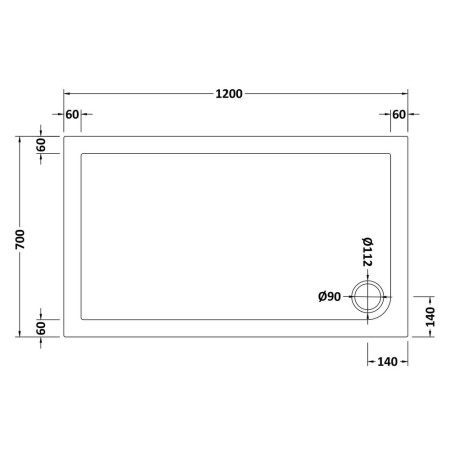 NSR011 Nuie 1200 x 700mm Rectangular Shower Tray in Matt White Slip Resistant Line Drawing