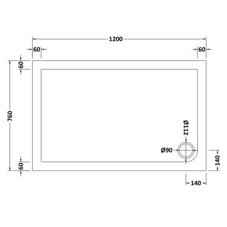 NSR022 Nuie 1200 x 760mm Rectangular Shower Tray in Matt White Slip Resistant Line Drawing