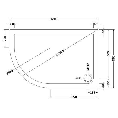 NSR112 Nuie 1200 x 800mm Offset Quadrant Slip Resistant Shower Tray in Matt White Left Hand Line Drawing