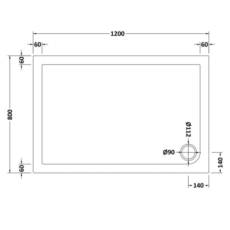 NTP023 Nuie 1200 x 800mm Rectangular Shower Tray in Gloss White Line