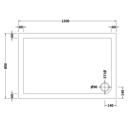 NSR023 Nuie 1200 x 800mm Rectangular Shower Tray in Matt White Slip Resistant Line Drawing