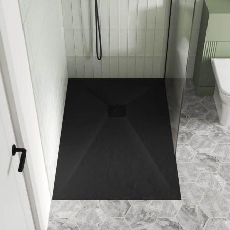NLT91054 Nuie 1600 x 900mm Rectangular Slimline Shower Tray Black Slate Lifestyle