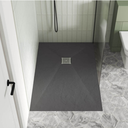 NLT71054 Nuie 1600 x 900mm Rectangular Slimline Shower Tray Grey Slate Lifestyle