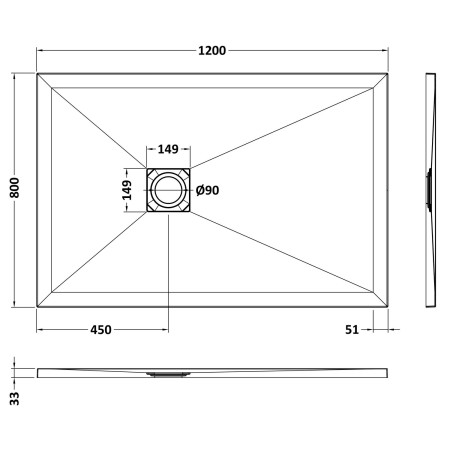 NLT61023 Nuie 1200 x 800mm Rectangular Slimline Shower Tray White Slate Line Drawing