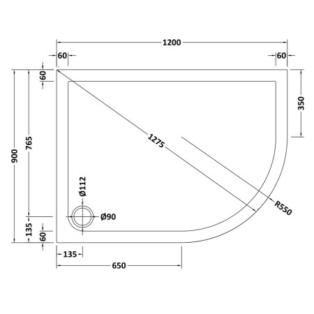 NTP115 Nuie 1200 x 900mm Offset Quadrant Shower Tray in Gloss White Right Hand Line
