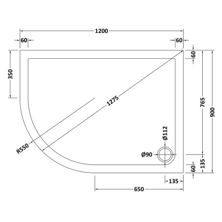 TR71114 Nuie 1200 x 900mm Offset Quadrant Shower Tray Slate Grey Left Hand Line