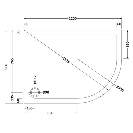 TR71115 Nuie 1200 x 900mm Offset Quadrant Shower Tray Slate Grey Right Hand Line