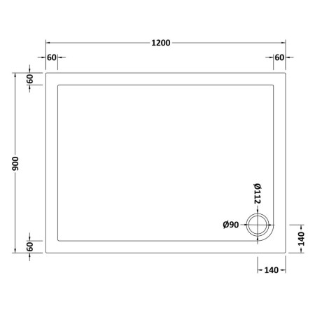 NSR024 Nuie 1200 x 900mm Rectangular Shower Tray in Matt White Slip Resistant Line Drawing