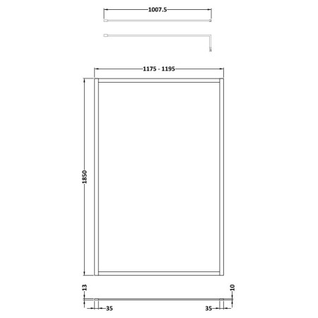 WRFBP1812 Nuie 1200mm Satin Black Full Outer Frame Wetroom Screen Line Drawing
