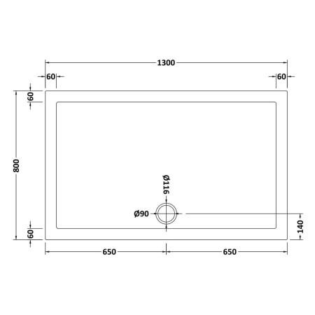 NSR028 Nuie 1300 x 800mm Large Rectangular Shower Tray in Matt White Slip Resistant Line Drawing