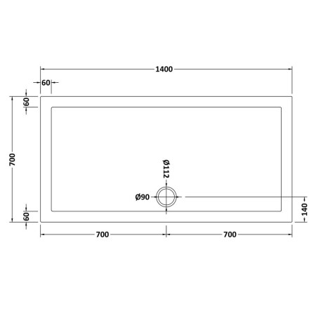 NSR031 Nuie 1400 x 700mm Large Rectangular Shower Tray in Matt White Slip Resistant Line Drawing