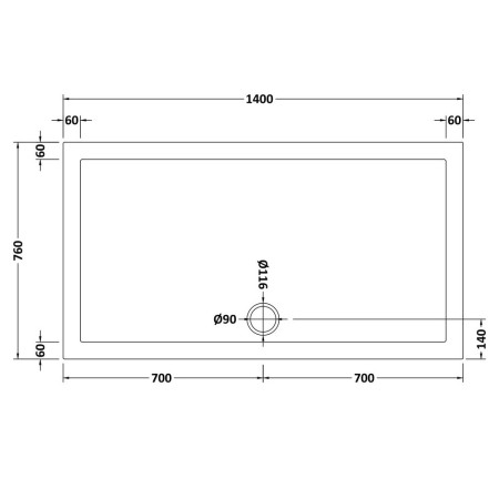 NTP032 Nuie 1400 x 760mm Large Rectangular Shower Tray in Gloss White Line