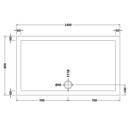 NSR033 Nuie 1400 x 800mm Large Rectangular Shower Tray in Matt White Slip Resistant Line Drawing