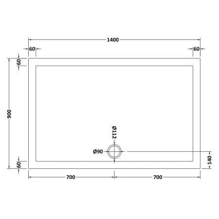 NSR034 Nuie 1400 x 900mm Large Rectangular Shower Tray in Matt White Slip Resistant Line Drawing