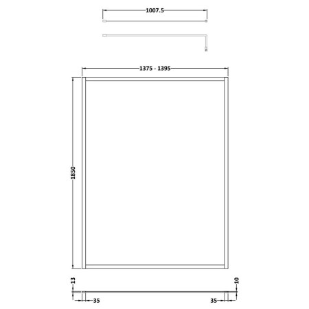 WRFBP1814 Nuie 1400mm Satin Black Full Outer Frame Wetroom Screen Lifestyle Line Drawing