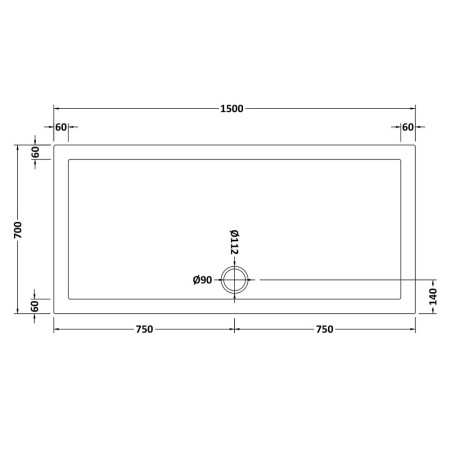NTP041 Nuie 1500 x 700mm Large Rectangular Shower Tray in Gloss White Line