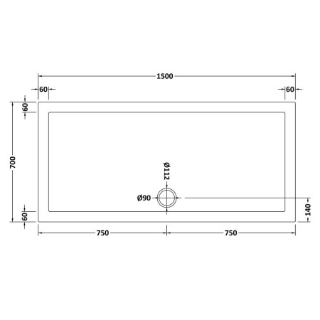 NSR041 Nuie 1500 x 700mm Large Rectangular Shower Tray in Matt White Slip Resistant Line Drawing