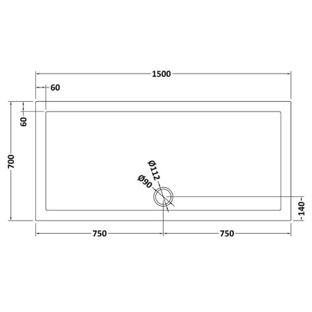 TR71041 Nuie 1500 x 700mm Large Rectangular Shower Tray in Slate Grey Line
