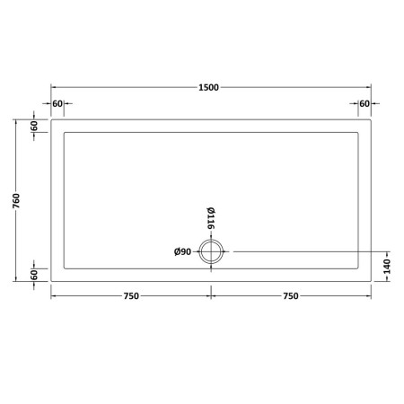NTP042 Nuie 1500 x 760mm Large Rectangular Shower Tray in Gloss White Line
