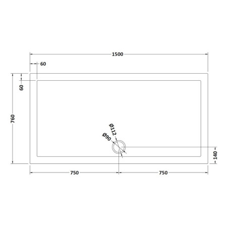 TR71042 Nuie 1500 x 760mm Large Rectangular Shower Tray in Slate Grey Line