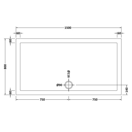 NTP043 Nuie 1500 x 800mm Large Rectangular Shower Tray in Gloss White Line