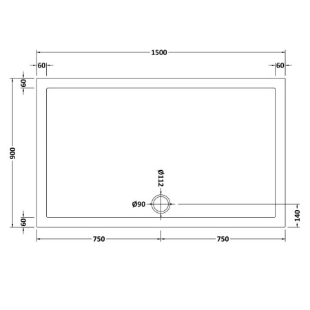 NSR044 Nuie 1500 x 900mm Large Rectangular Shower Tray in Matt White Slip Resistant Line Drawing