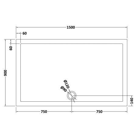 TR71044 Nuie 1500 x 900mm Large Rectangular Shower Tray in Slate Grey Line
