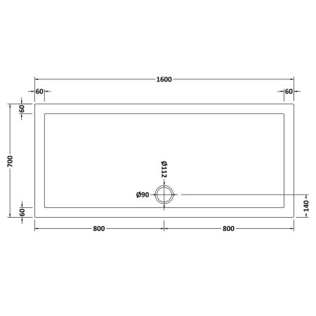 NTP051 Nuie 1600 x 700mm Large Rectangular Shower Tray in Gloss White Line