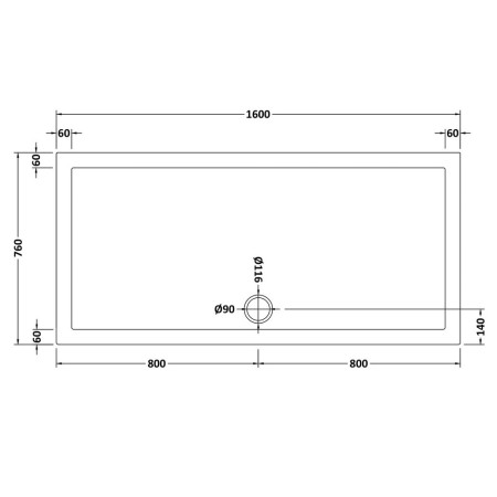 NTP052 Nuie 1600 x 760mm Large Rectangular Shower Tray in Gloss White Line
