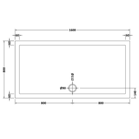 NTP053 Nuie 1600 x 800mm Large Rectangular Shower Tray in Gloss White Line