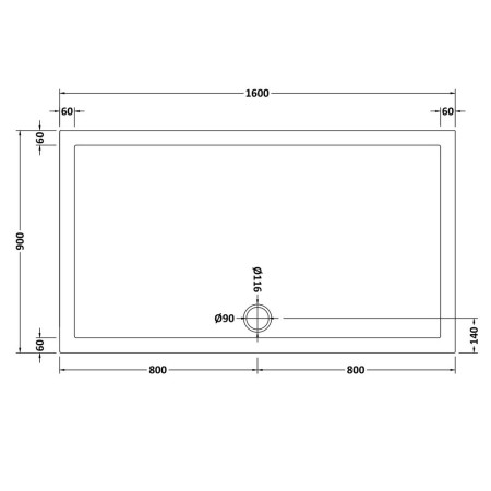 NTP054 Nuie 1600 x 900mm Large Rectangular Shower Tray in Gloss White Line