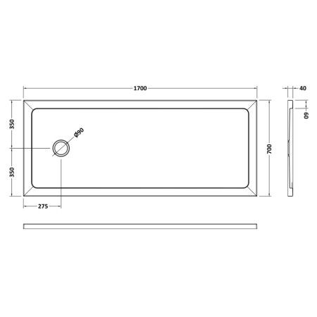 NSR060 Nuie 1700 x 700mm Large Rectangular Bath Tray in Matt White Slip Resistant Line Drawing