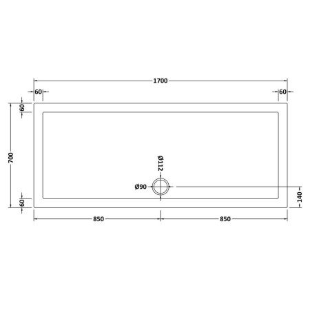 NSR061 Nuie 1700 x 700mm Large Rectangular Shower Tray in Matt White Slip Resistant Line Drawing